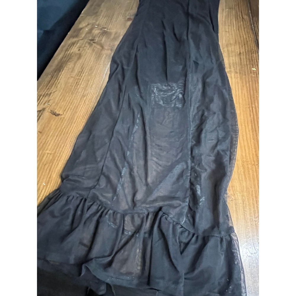 Free Press Black Sheer Mesh Maxi Dress Ruffle Hem Sleeveless Square Neck Small - Picture 6 of 7